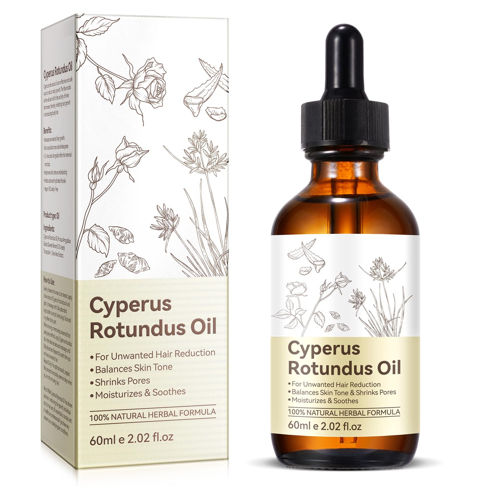 Cyperus Rotundus Oil, Cypress Oil for Hair Removal, Natural Soothing and Gentle, Reducing Body Hair Growth, Smooth Skin & Hair Removal, 2.02 Fl Oz