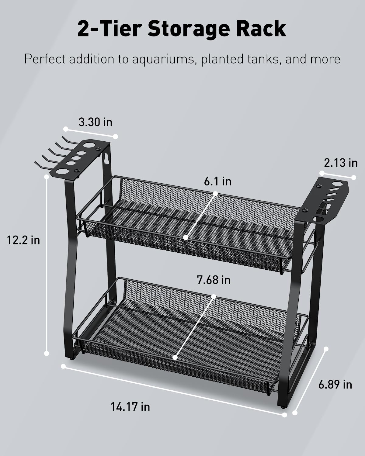 Pawfly Aquarium Tool Organizer, Detachable Metal Fish Tank Accessory Organizer, Aquascaping Tool Storage Rack for Terrar