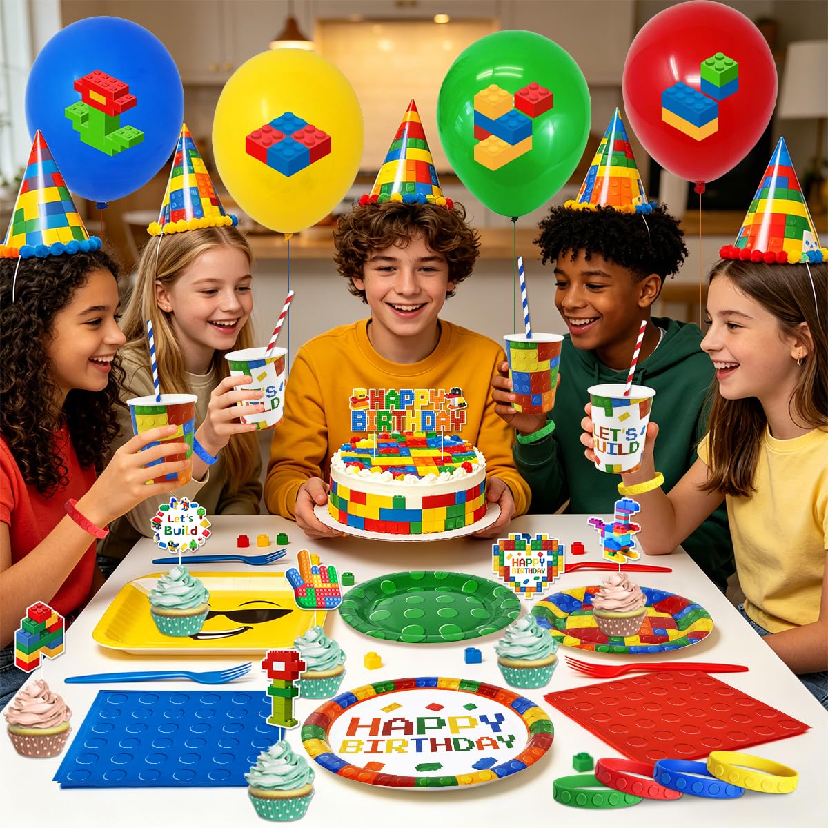 Haiyumaoyi 224Pcs Building Block Birthday Decorations, ALL-IN-1 Serves 26 – close-up detail