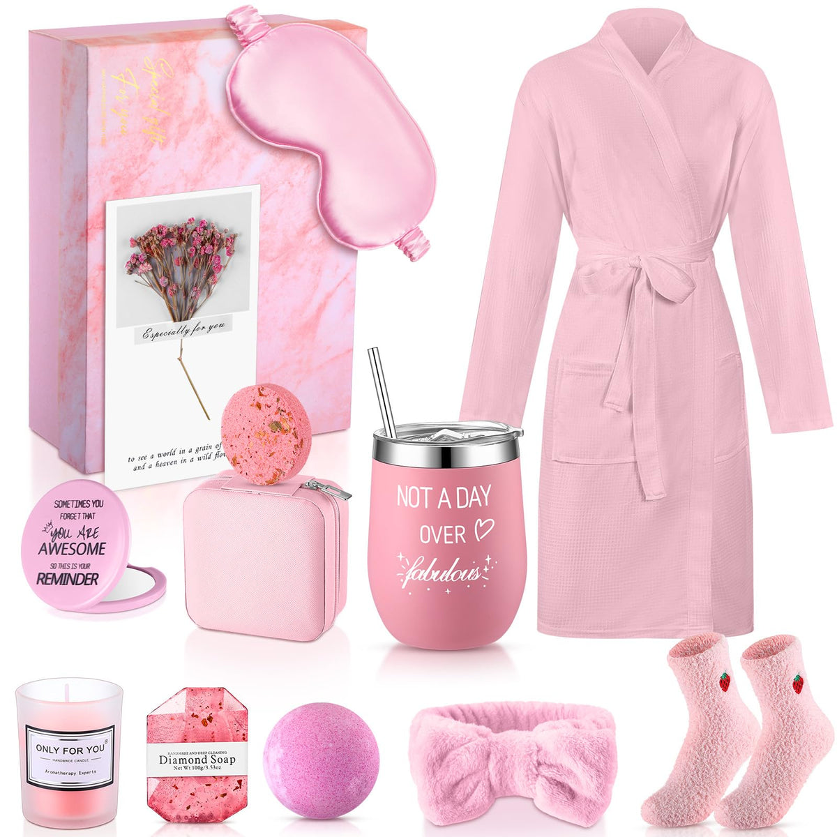 Nuogo 13 Pcs Birthday Gift for Women Spa Basket Set, pink – product photo (Sets &amp; Kits)