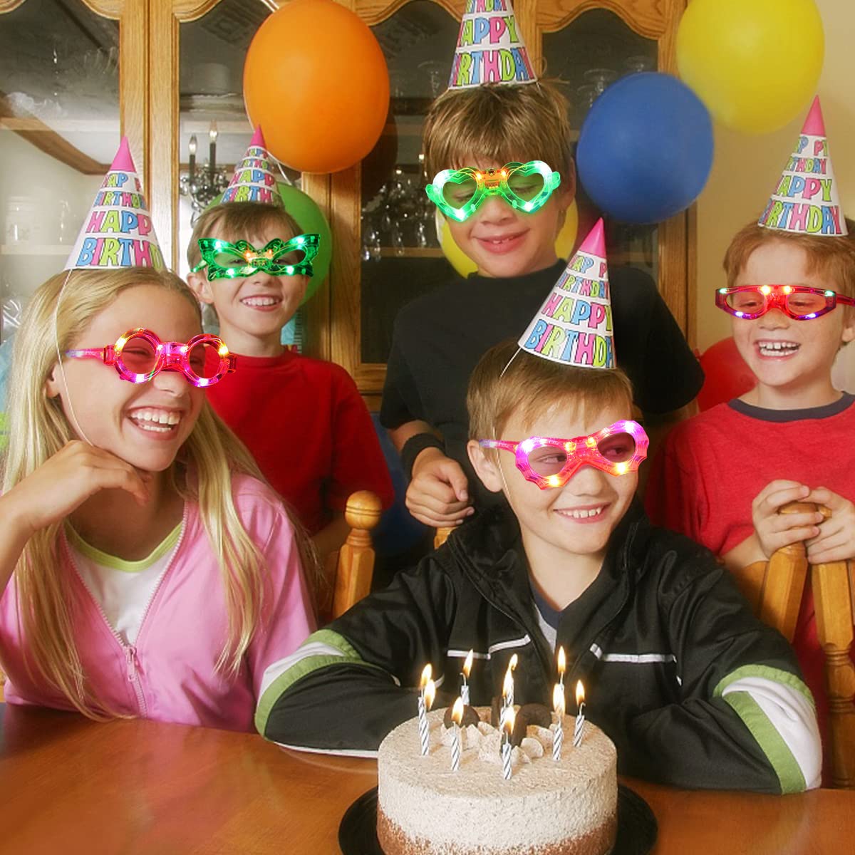 FathiSooc 21 Pcs LED Glasses 7 shapes 6 LED Glow In The Dark Party Supplies Favor for Kids Adults shutter heart round st
