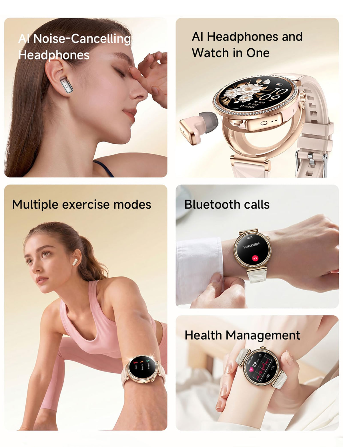 Ateclouds Smart Watches with Earbuds for Women Android/iPhone, Answer Call – back view and specifications