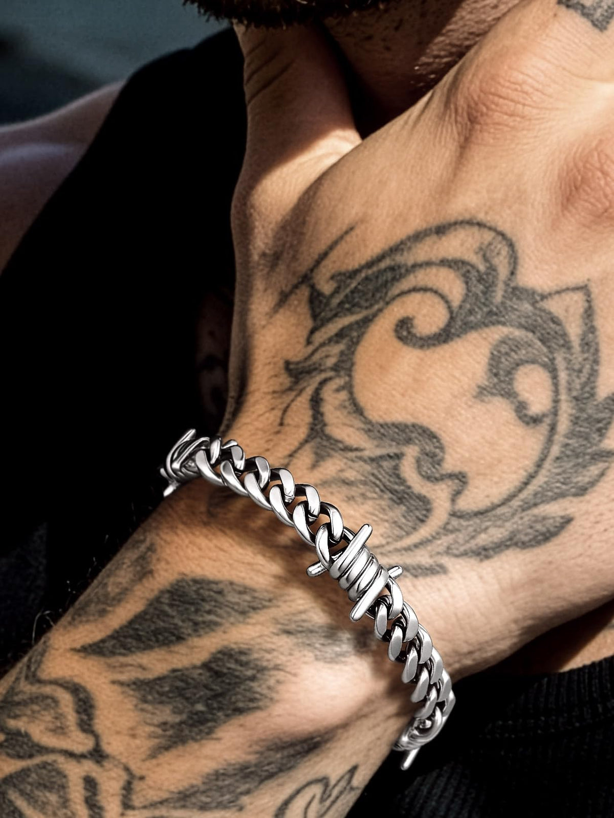 Bandmax Bold Punk Stainless Steel Barbed Wire Chain Bracelet, Adjustable – packaging and label