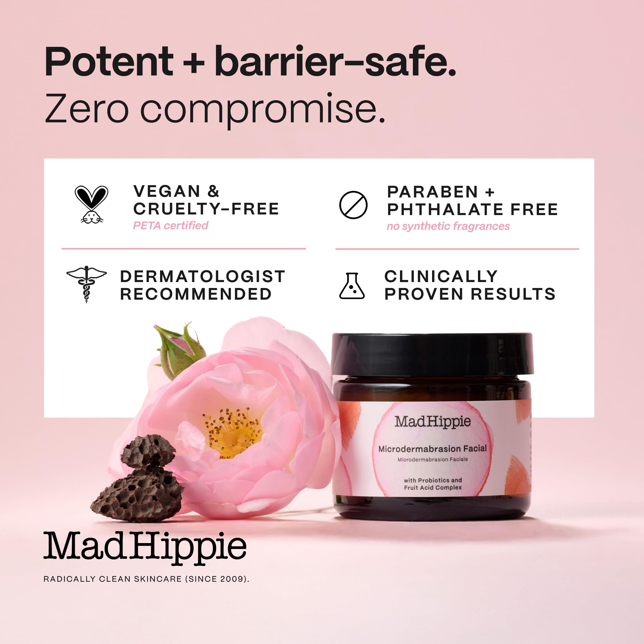 Mad Hippie MicroDermabrasion Facial exfoliating face scrub with probiotics and AHA fruit acids, featuring a light citrus scent.