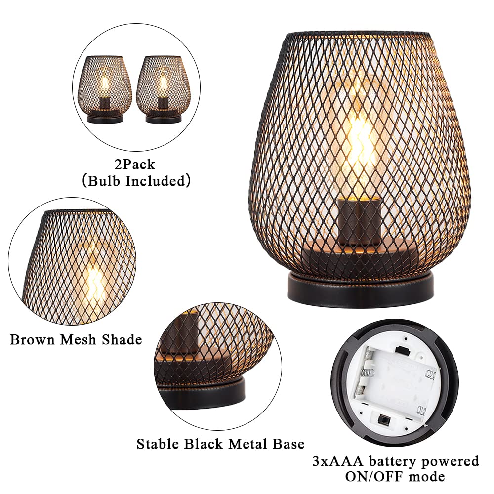 JHY DESIGN Set of 2 Metal Cage LED Lantern Battery Powered Cordless Accent Light with LED Great for Weddings Parties Pat