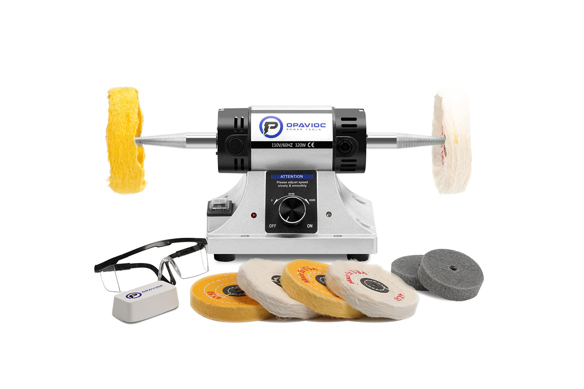 OPAVIOC Jewelry Polisher - Adjustable Variable Speed Bench Grinder Polishing & Buffing Machine, Dental Buffer & Lathe - 