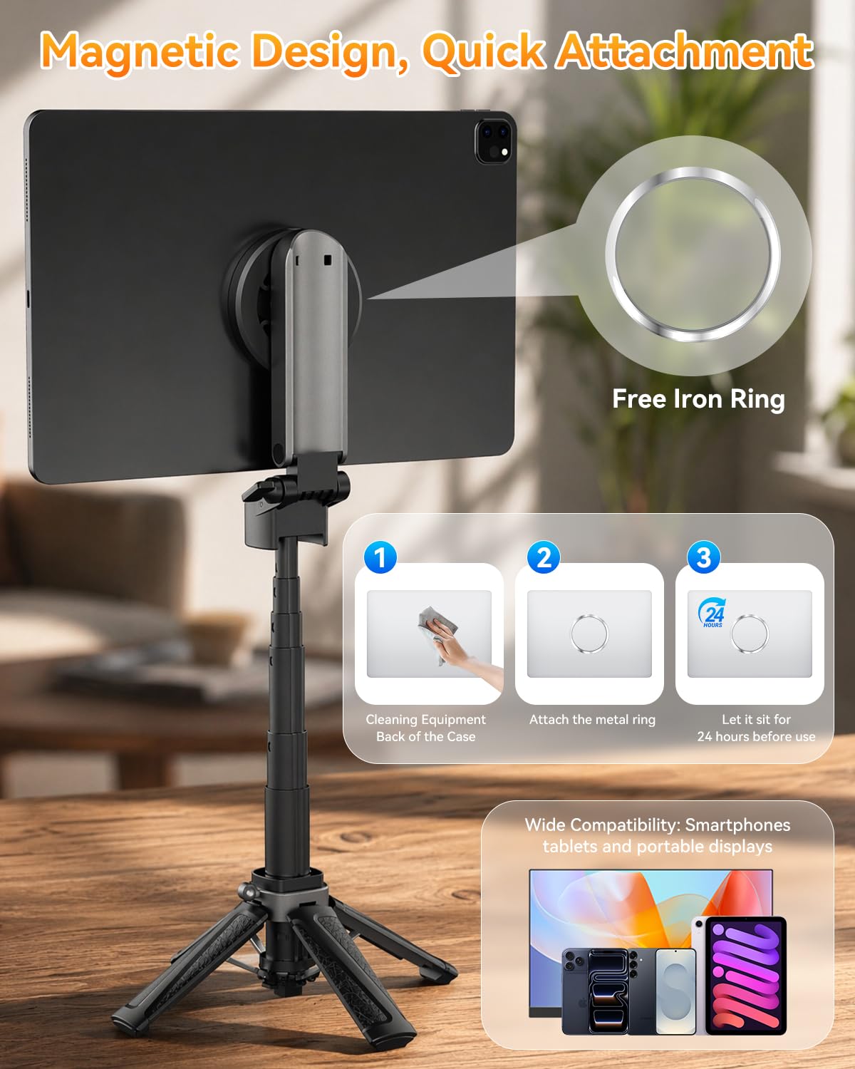 ALAFLY Portable Travel Monitor Stand, Magnetic Height Adjustable Tripod Mount, Mini Pocket Size Foldable Screen Holder f