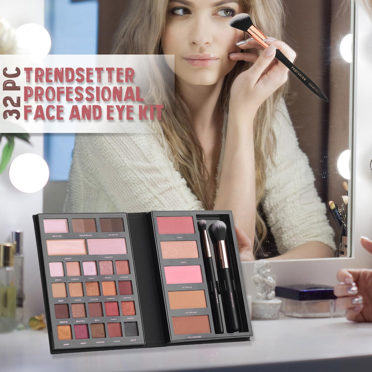 Profusion Cosmetics - Trendsetter Collection Pro Face Kit Blusher Bronzer Eyeshadow 32pcs – close-up detail in Multi