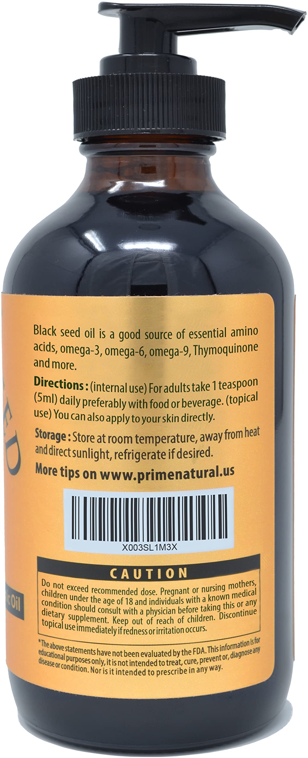 PRIME NATURAL Organic Black Seed Oil Cold Pressed Black Cumin Seed Oil 16oz