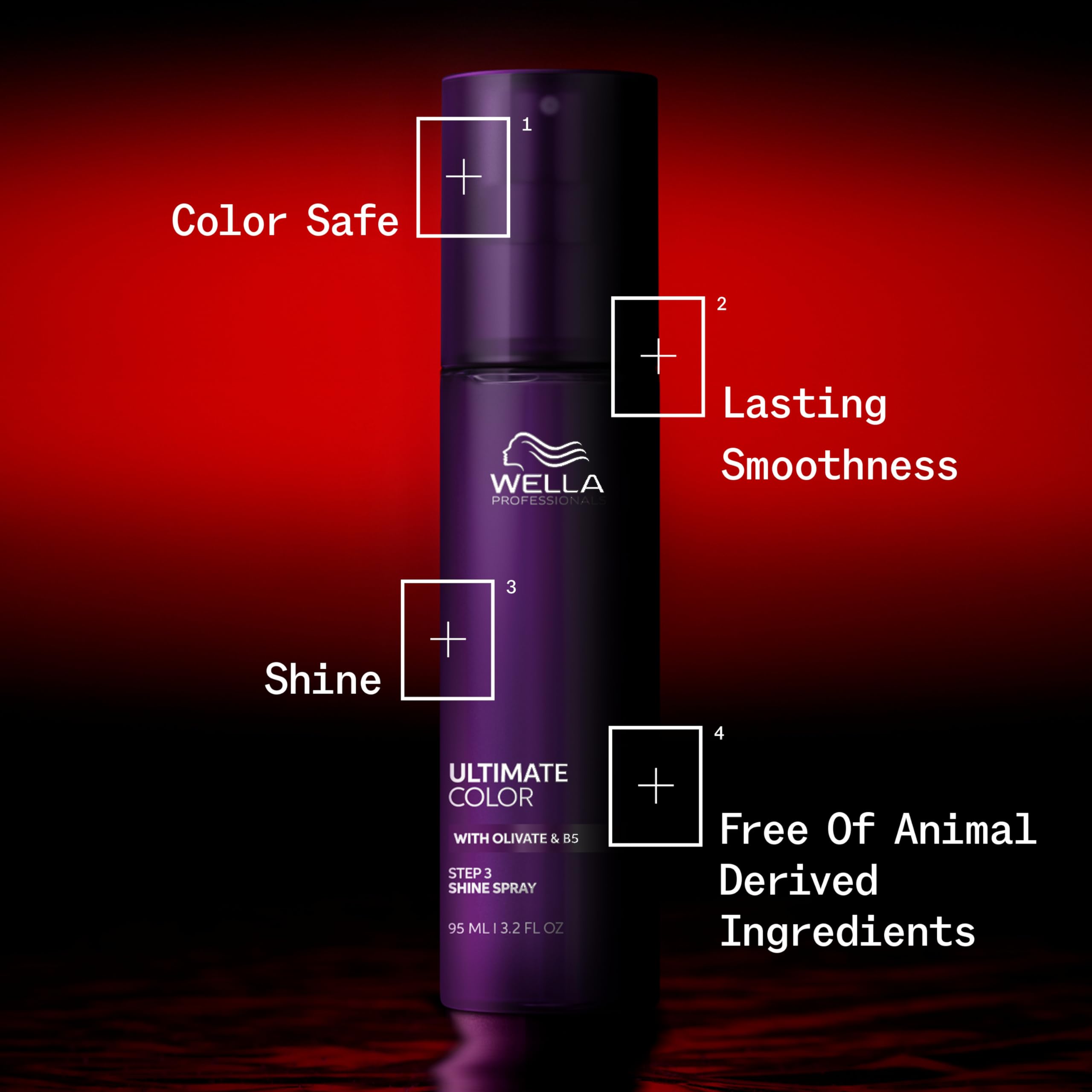 Wella Professionals Ultimate Color Shine Spray for smoother, shiny hair, shown in a spray bottle with a sleek design.