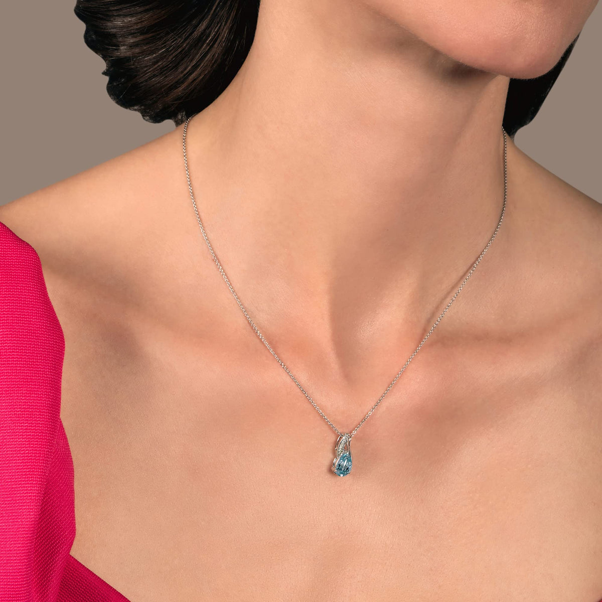 Jewelili Sterling Silver Blue Topaz Pear with Diamond Pendant, Necklace and Earrings Box Set – full view