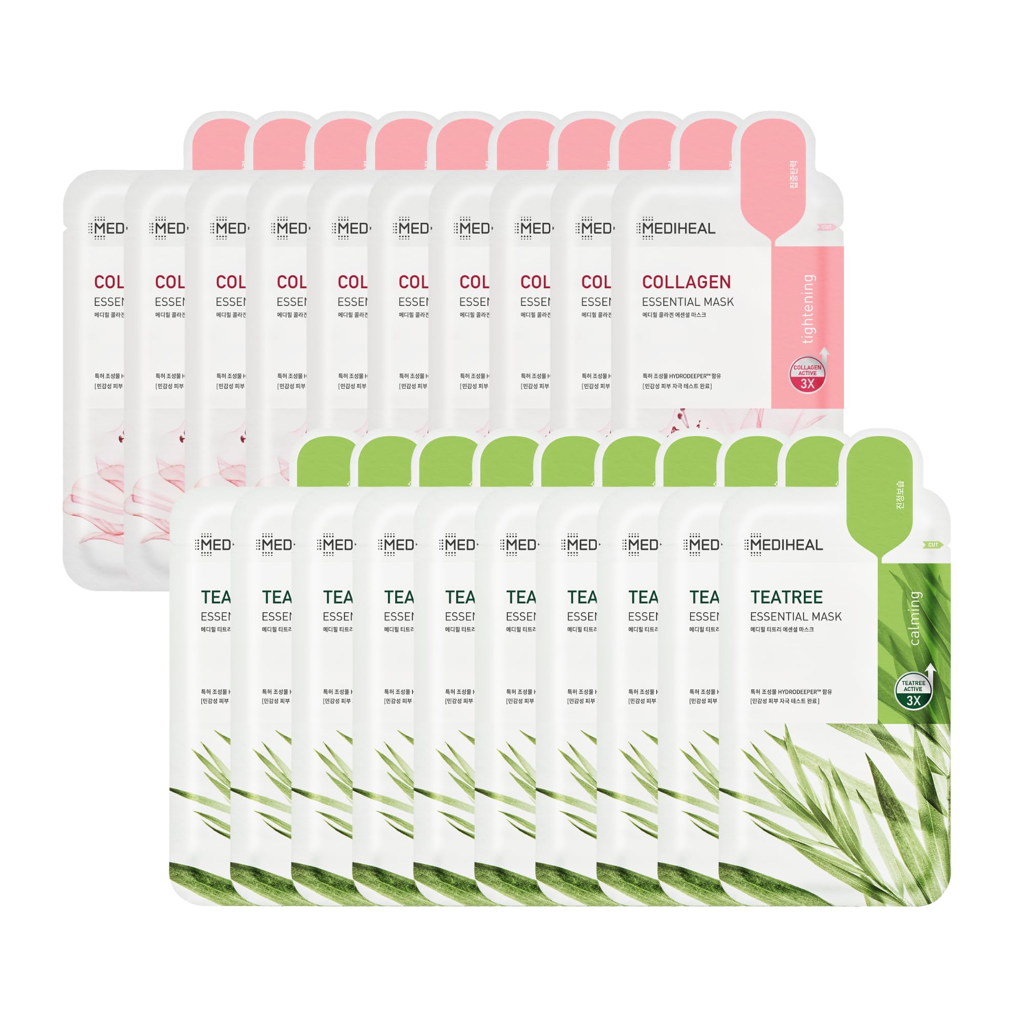 Mediheal Official Collagen & Tea Tree Sheet Mask 20 Sheets Set - - Product Imagery