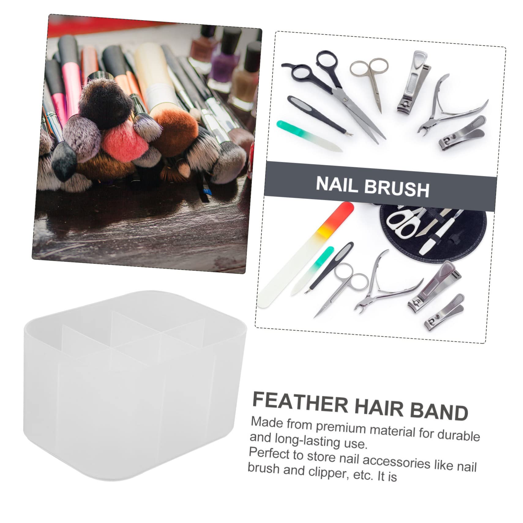 White PAMINGONO nail art tools caddy with six slots for pens, brushes, and decor storage on a desktop.