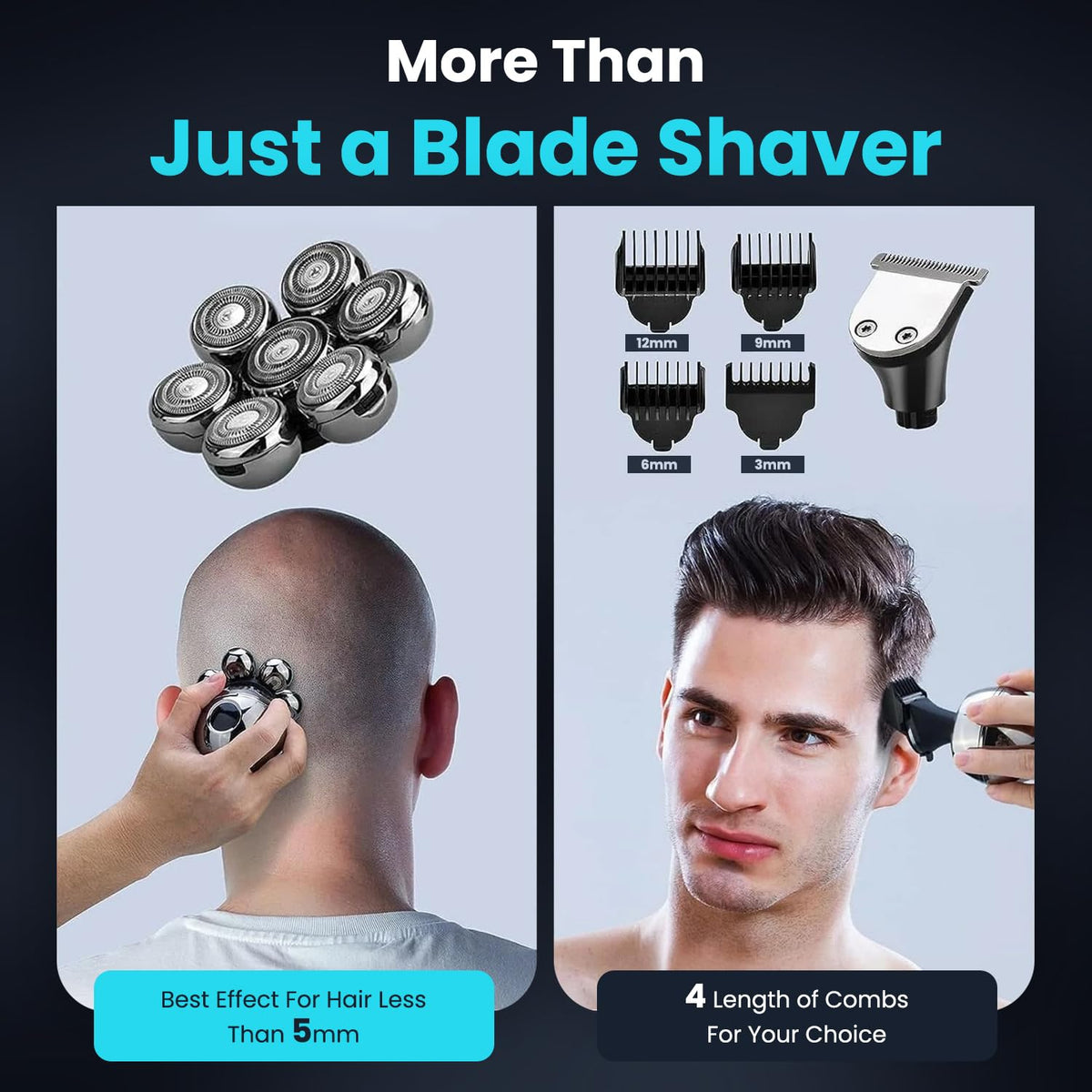 GOLDY BARBER PRO 7D Floating Head Shaver for Bald Men, 5-in-1 Grooming Kit, LED Display | IPX6 Waterproof skull shaver, 