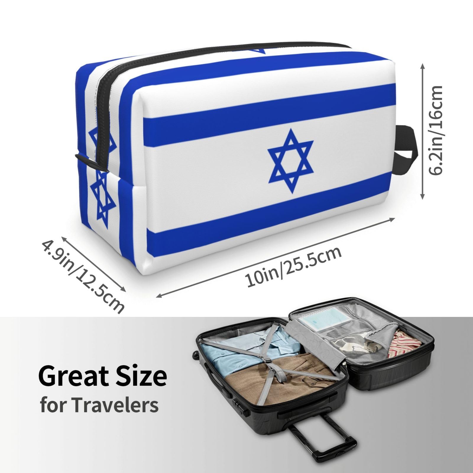 SXZVVBN Israeli flag large capacity travel toiletry bag made of durable Oxford cloth, ideal for cosmetics and makeup organization.