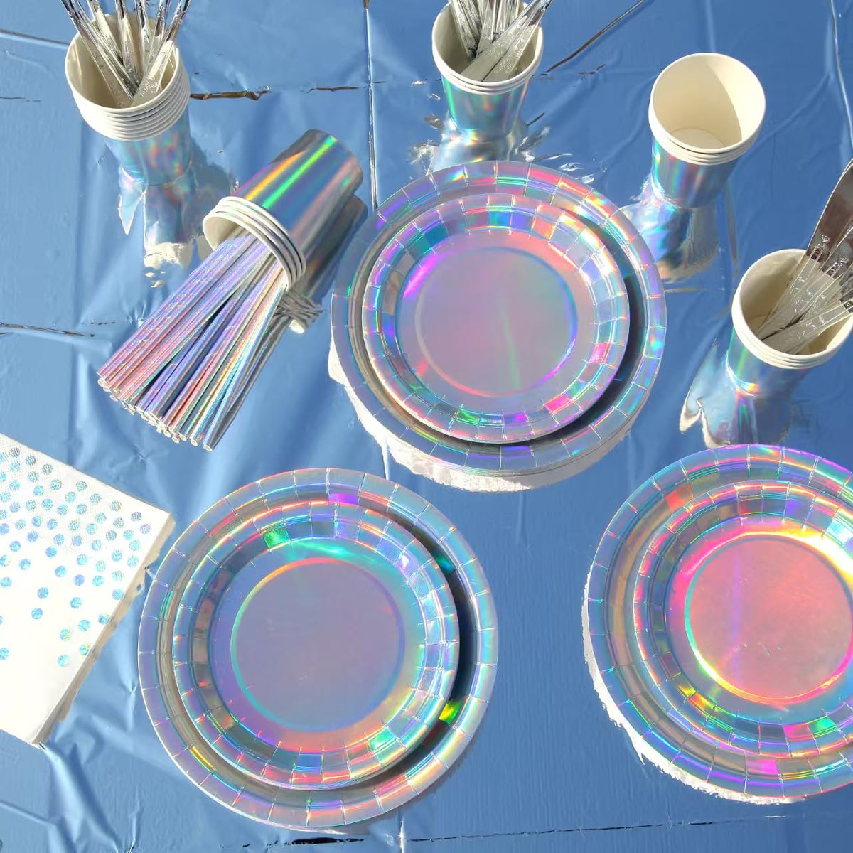 Zyzyphor 201-piece disposable party tableware set with paper plates, cups, napkins, straws, tablecloths, plastic knives,