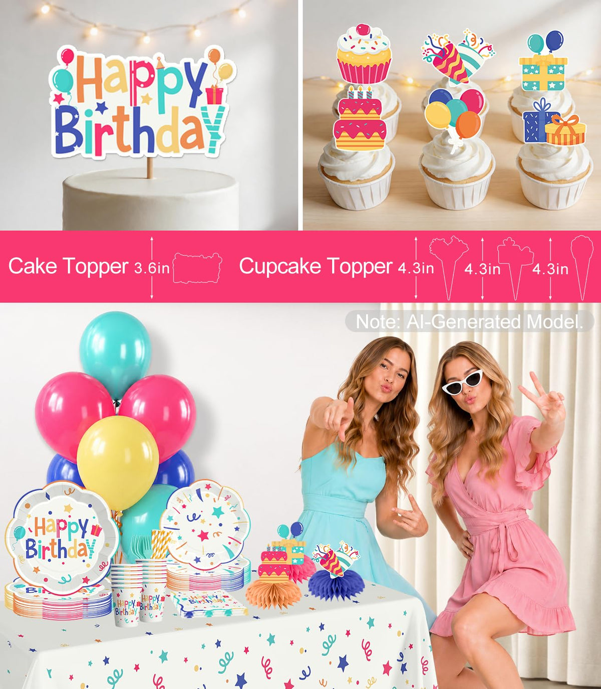 Xynic 197pcs Colorful Birthday Decorations, Serves 25
