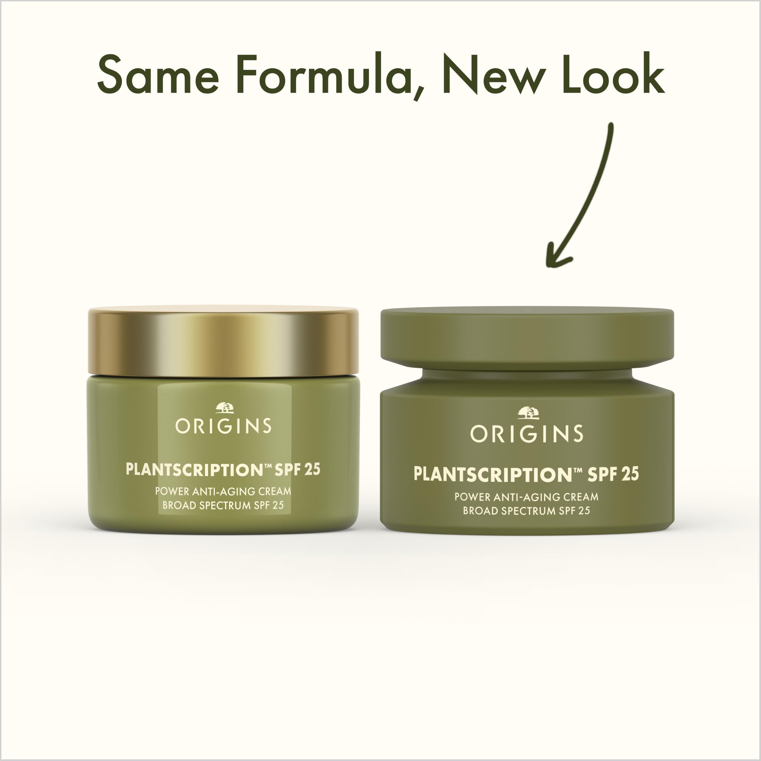 Origins Plantscription SPF 25 anti-aging face moisturizer with peptides and hyaluronic acid, visible fine line reduction.