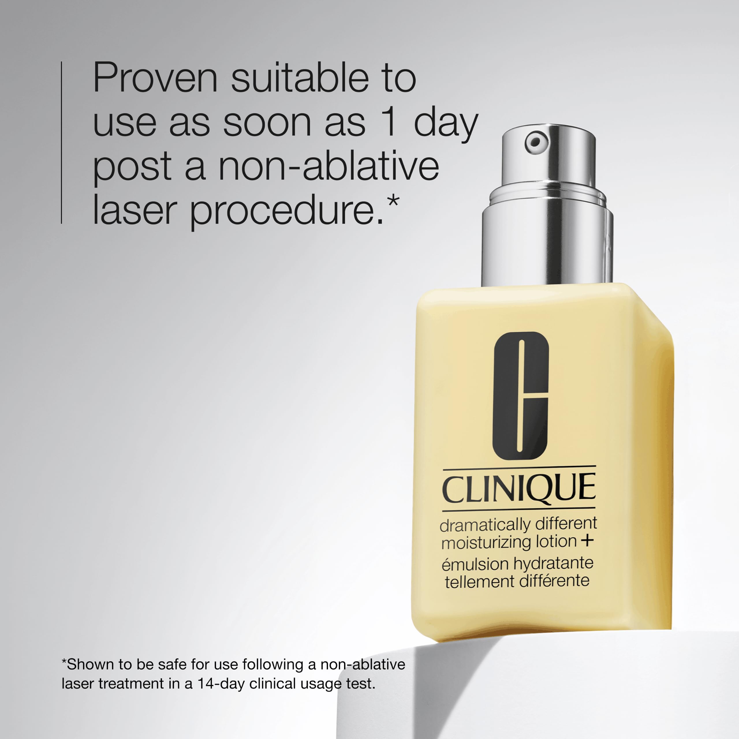 Clinique Dramatically Different Moisturizing Lotion+ in a 4.2 fl oz bottle, showing the moisturizer bottle with a white pump dispenser.