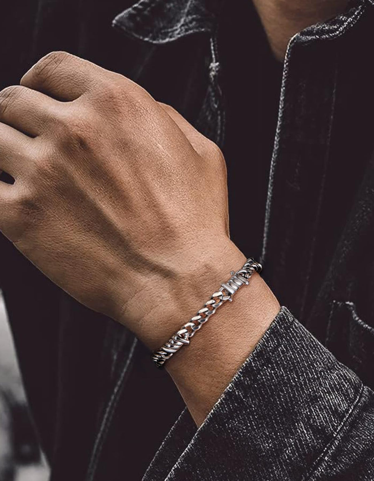 ChainsHouse Barbed Wire Bracelet, Cuban Link Chain Bracelet for Men – product photo (Link)