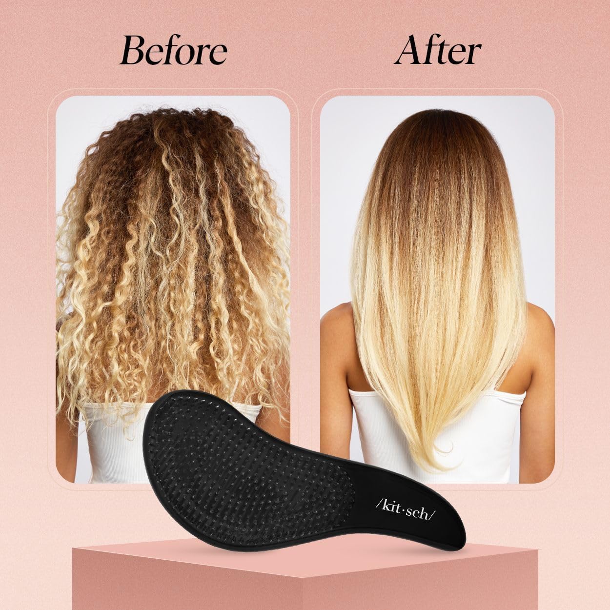 Kitsch black detangle hair brush designed for gentle detangling of curly hair with soft bristles.