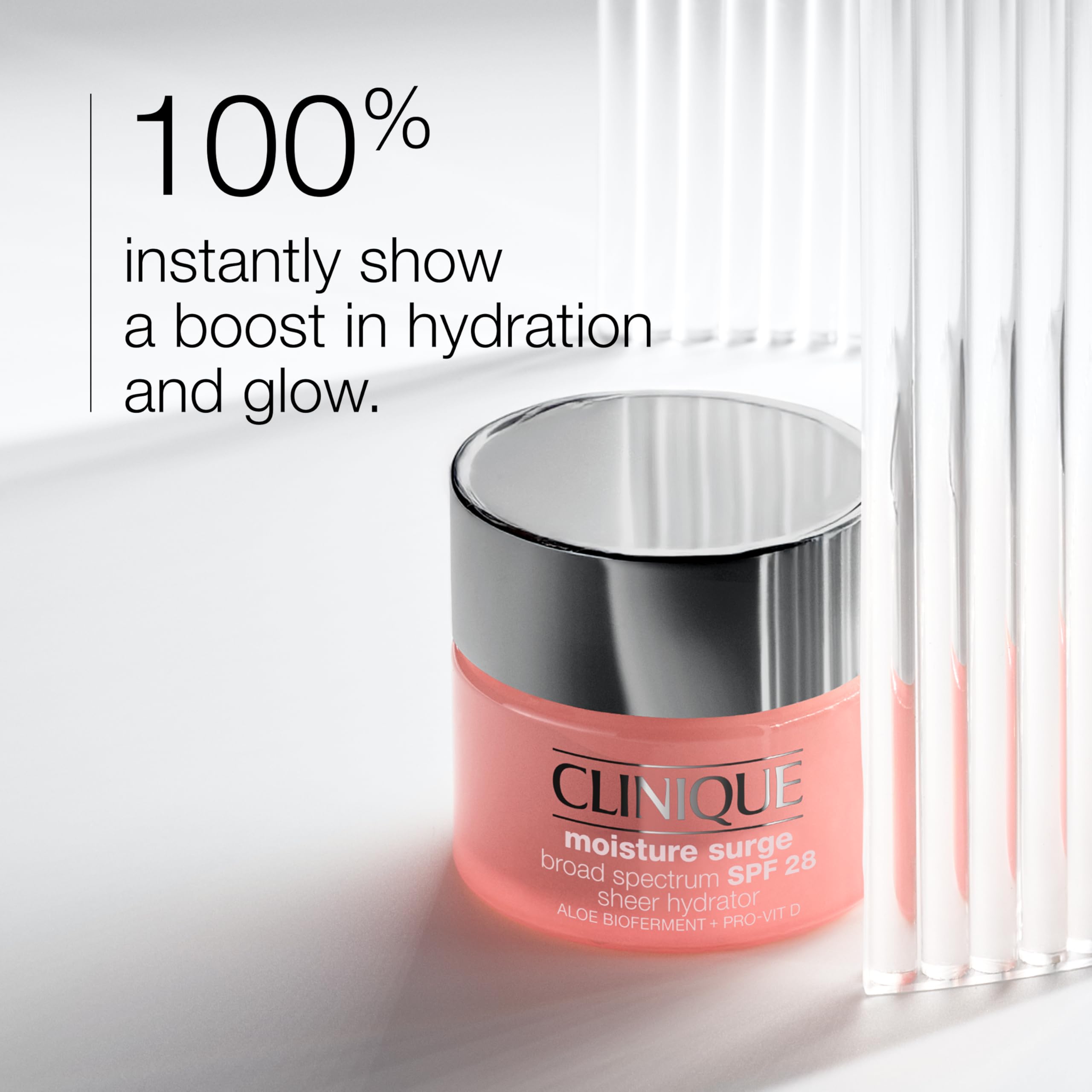 Clinique Moisture Surge SPF 28 hydrating face moisturizer with hyaluronic acid, aloe bioferment, and provitamin D in a 1.7 oz jar
