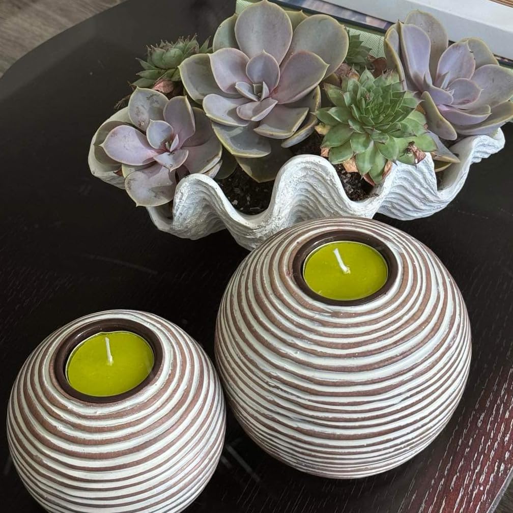 Huey House Tuva Brown Orb Tea Light Candle Holders, Gift Boxed Set of 2