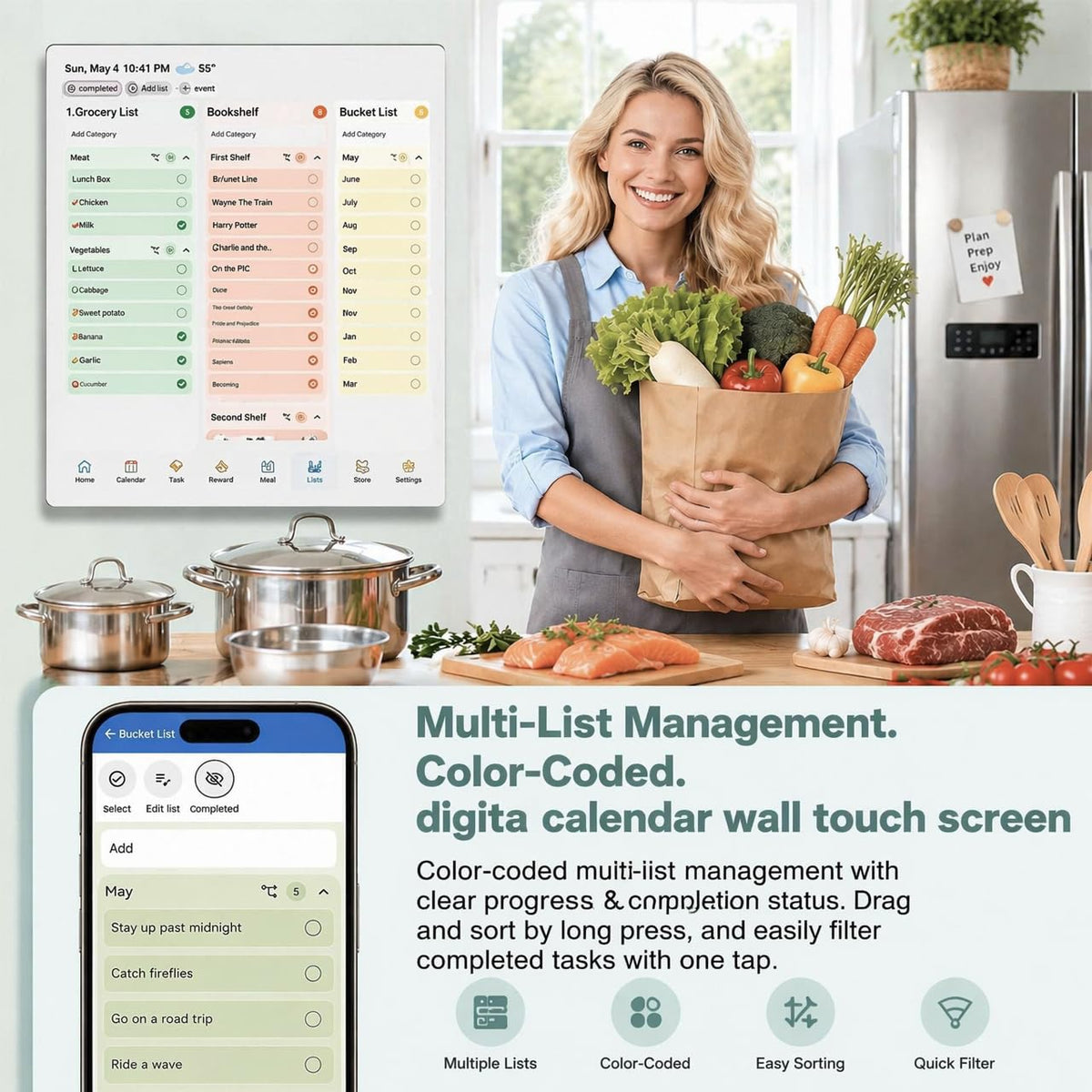 Annalivkg Digital Calendar Wall Planner 10.1 Inch Touch Screen WiFi picture frame – close-up detail