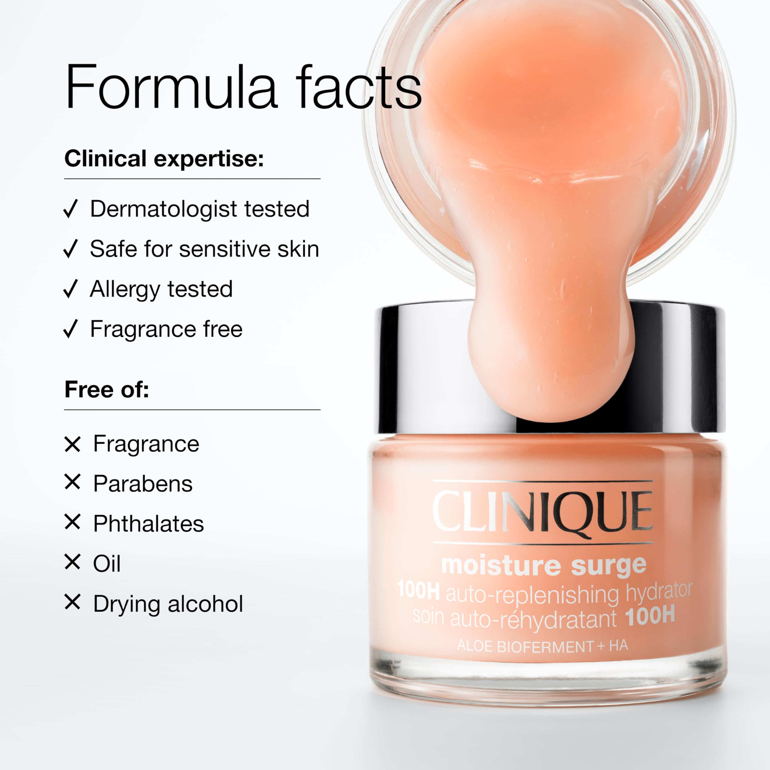 Clinique Moisture Surge 100H Auto-Replenishing Hydrator Oil Free Face Moisturizer | With Hyaluronic Acid, Aloe Bioferment and Vitamins C + E | For All Skin Types | Hydrating + Moisturizing, 1.7 Fl Oz