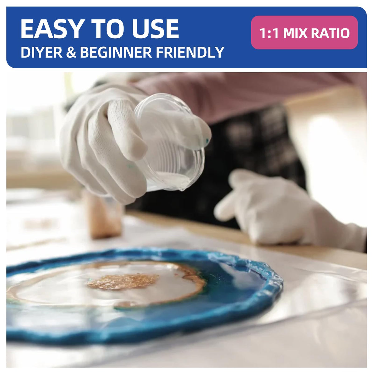 Honleek 2 Gallon Crystal Clear Epoxy Resin Kit - Not-Yellowing No-Bubble, Self Leveling Easy Pour - 1:1 Ratio High Gloss