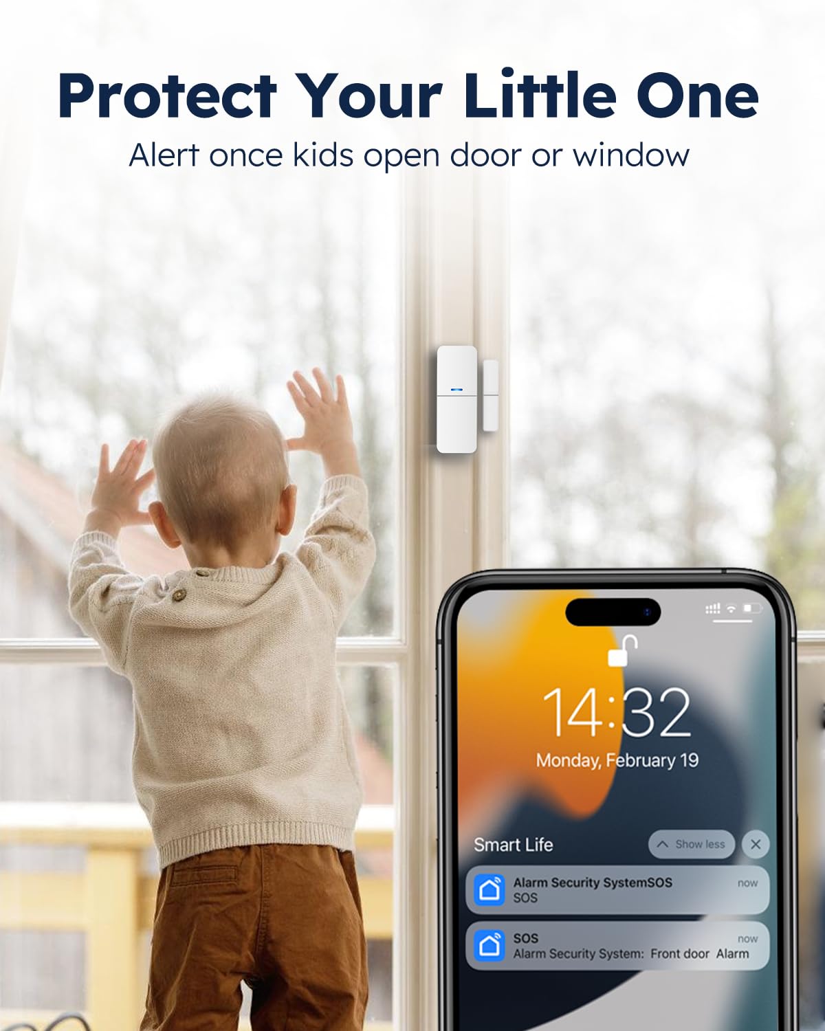 tolviviov WiFi Door Alarm System, 8-Piece DIY Wireless Alarm Kit with Door Sensors – close-up detail