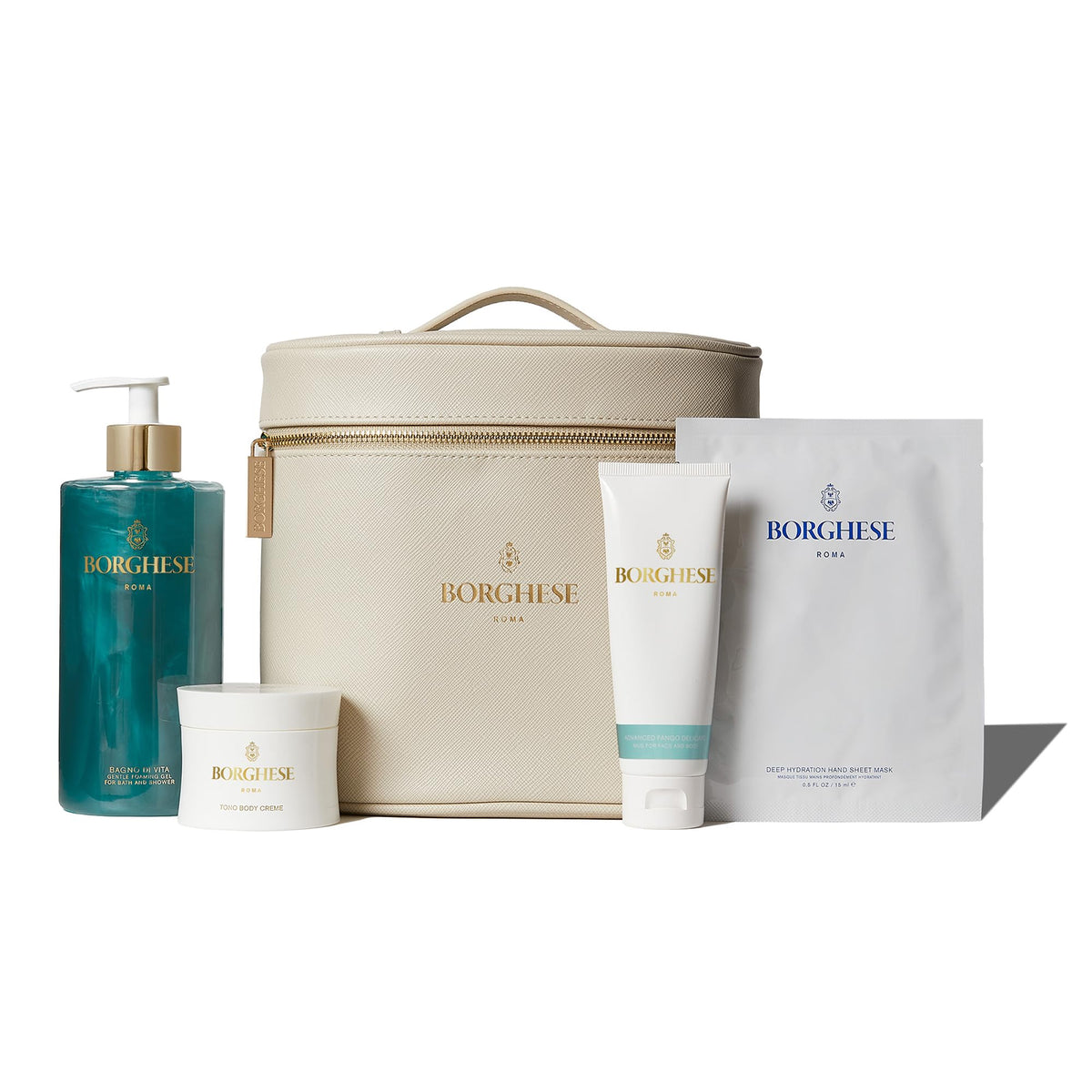 Borghese Tuscan Body Renewal Set - Bagno di Vita Foaming Shower Gel, Tono Body Creme, Fango Delicato Mud Mask & Hand She