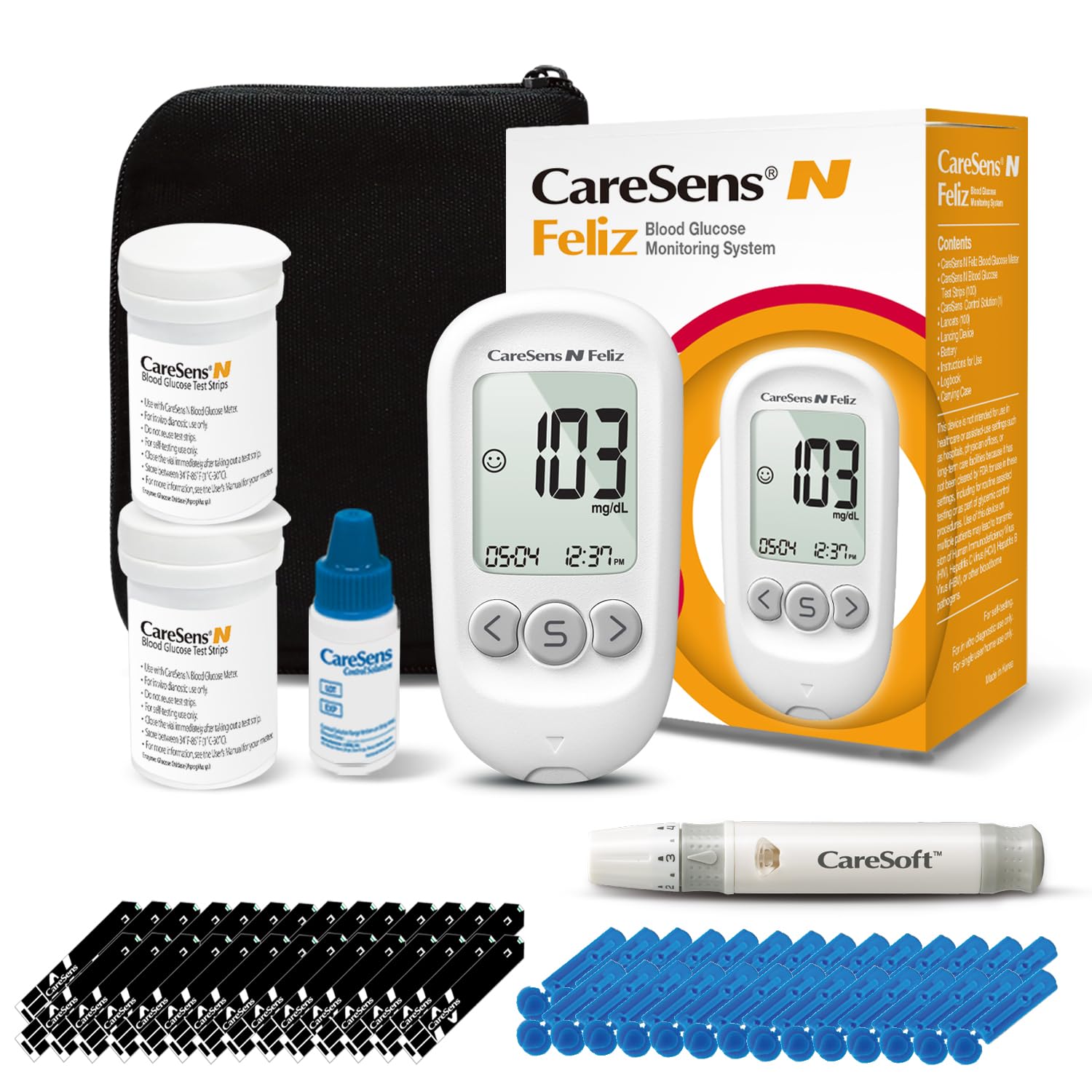 CareSens N Feliz Blood Glucose Monitoring Kit with 100 Blood - Product Imagery