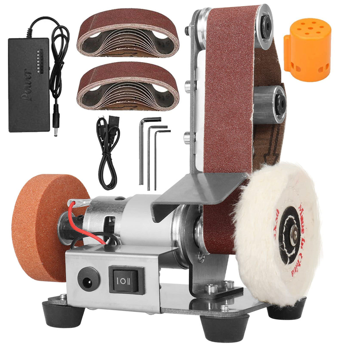 NuoDunco 3-in-1 Mini Belt Sander Bench Grinder Polisher Buffer for Jewelry