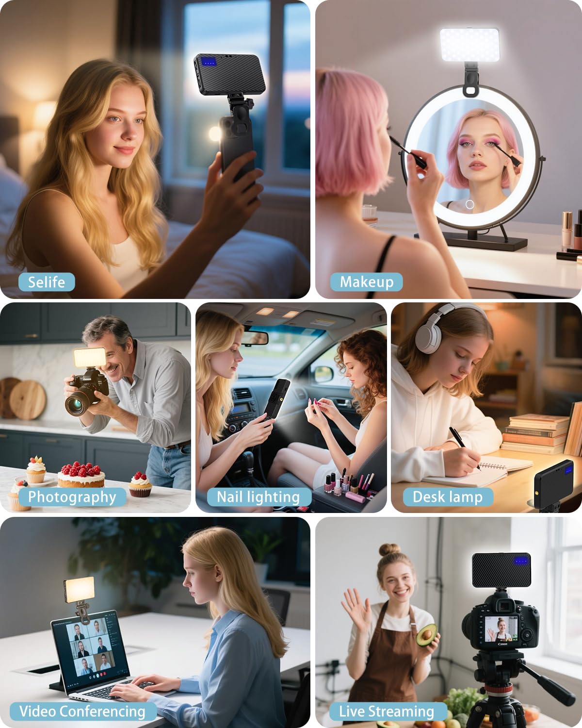 Auriani 168 LED Phone Light, Selfie Light for iPhone/iPad/Camera, Portable Video Conference Lighting with Clip, Recharge