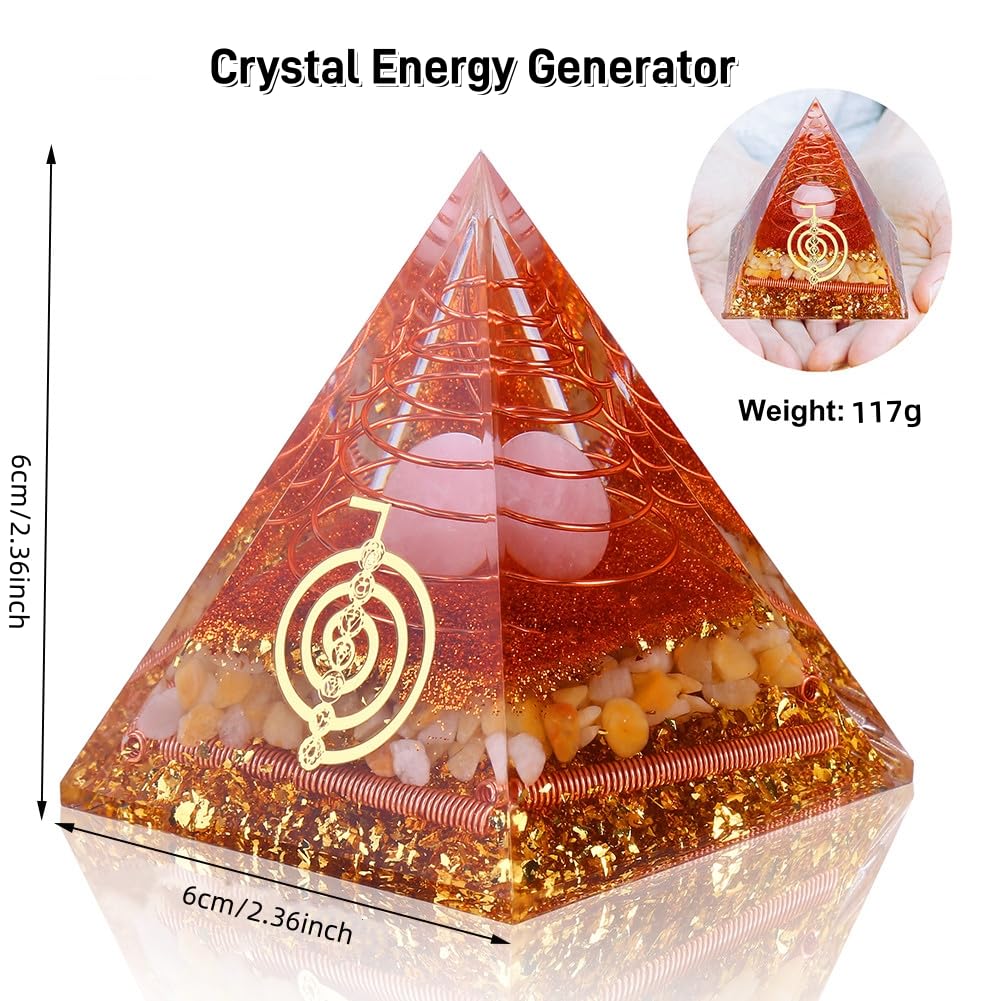 NewMainOne Orgone Pyramid for Positive Energy, Chakra, Wealth, Success - Chakra Orgonite Pyramid with Gemstones, Lucky C