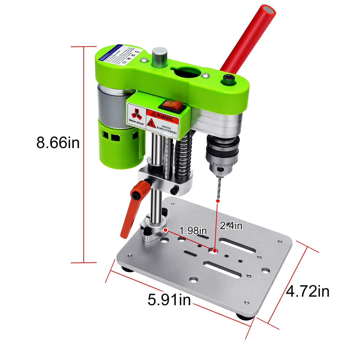 BERXOL Mini Drill Press, Benchtop Portable Electric Drilling Machine, B10 Chuck – alternate angle