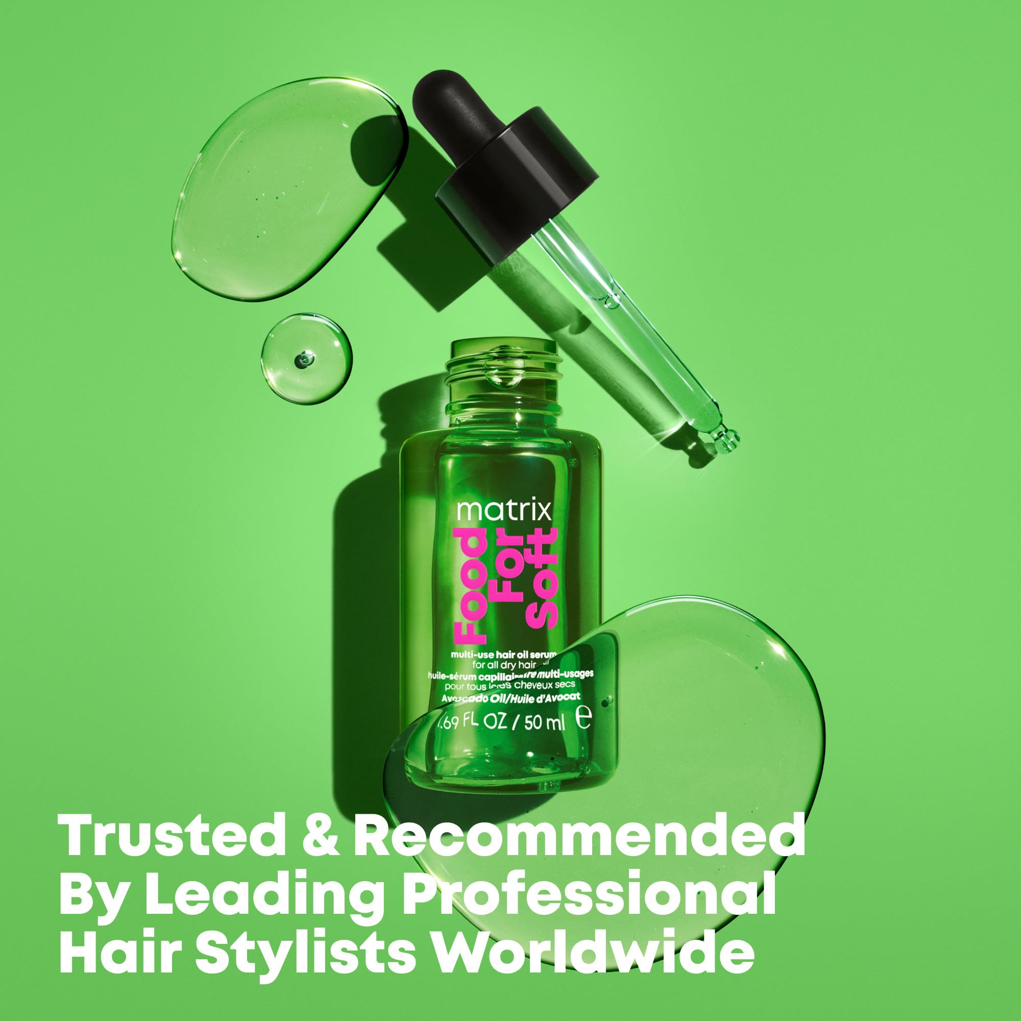 Matrix Food For Soft Hair Serum Oil for dry hair, 3 fl oz, in a clear bottle with a pump dispenser.