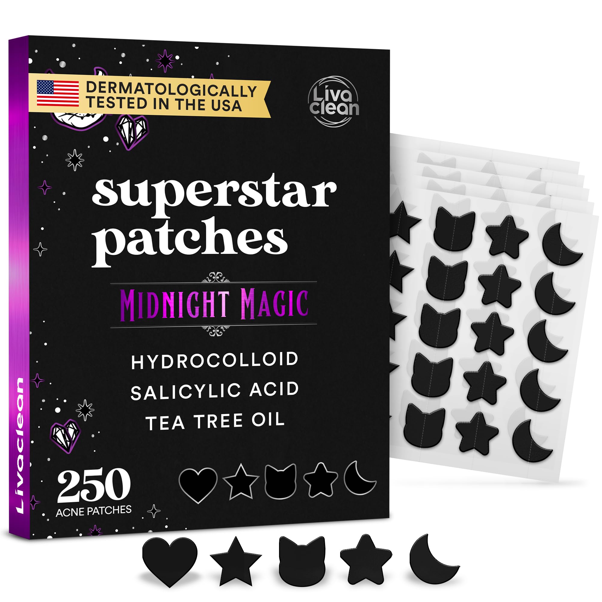 Livaclean 250CT Black Star Pimple Patches for Face - Hello Kitty - Product Imagery
