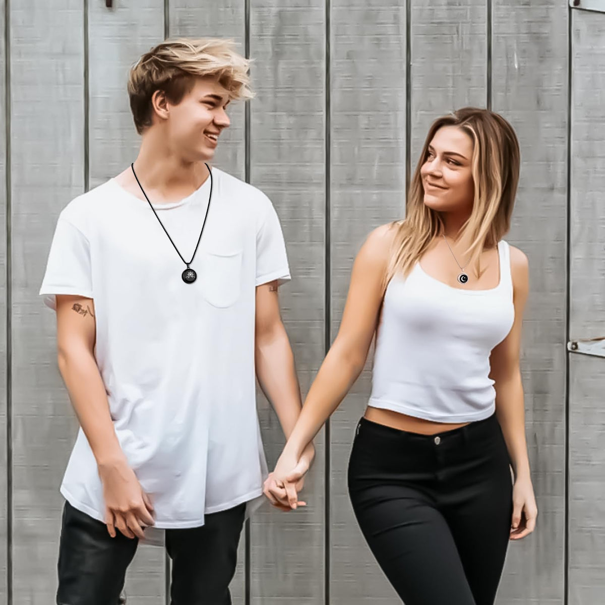 EAOYAO Long Distance Touch Necklaces,Vibration & Light up Remote Smart Matching Couples Necklace for Couples Long Distan