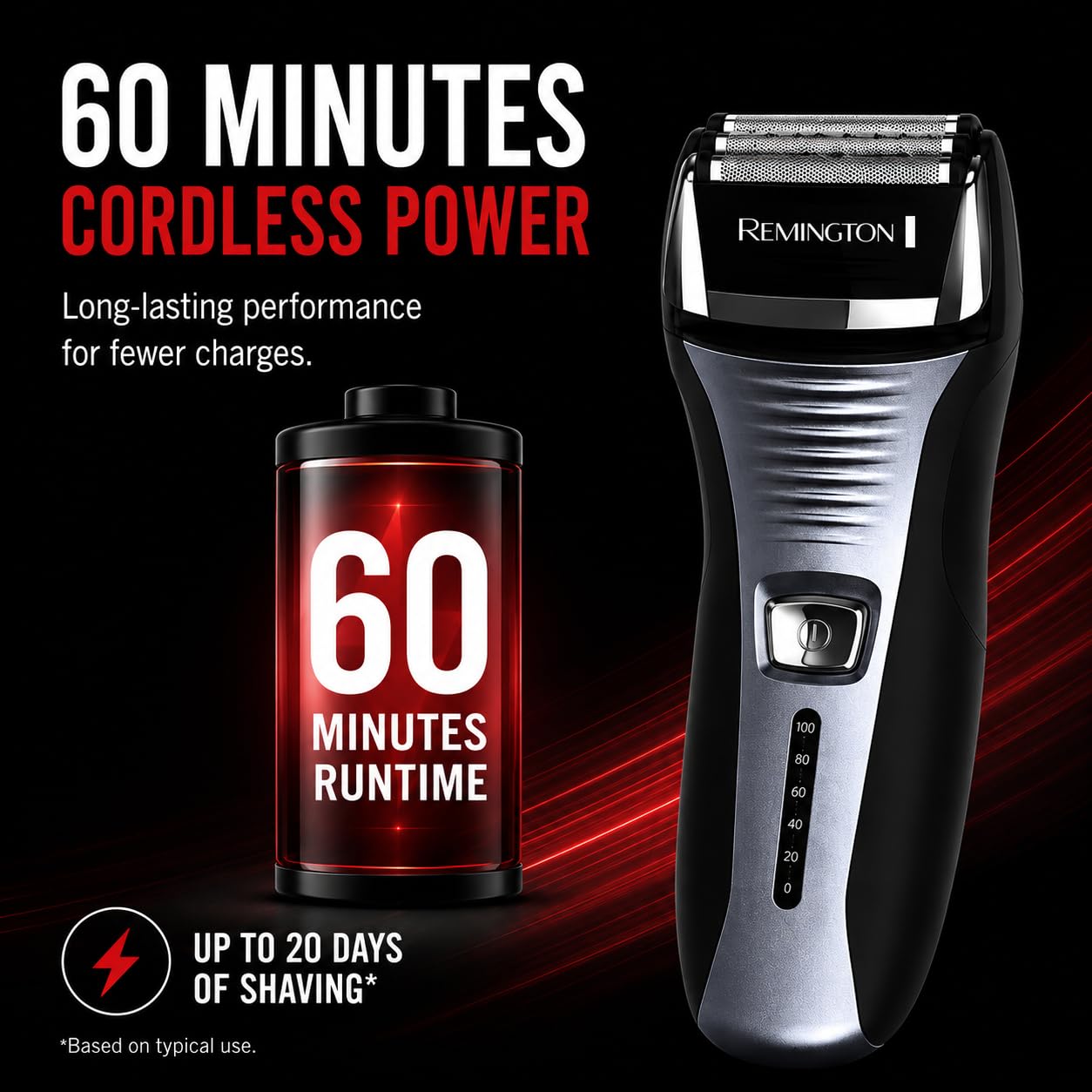 Remington F5 Power Series cordless electric foil shaver for men with rechargeable design and ergonomic handle.