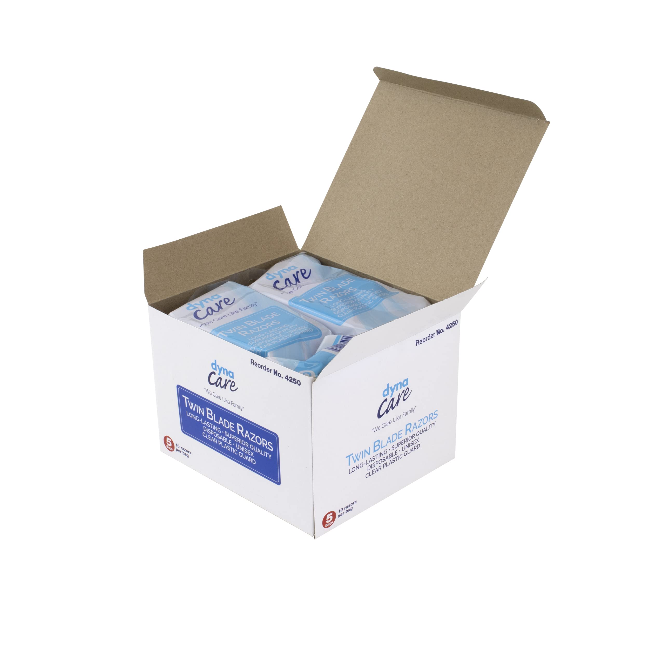 Dynarex DynaCare Twin Blade Razors, Disposable Unisex Razor with Two Blades Provides Smooth, Close Shave, for Prior to Procedures or Tattoos, Blue, 6 Boxes - 50 Razors per Box