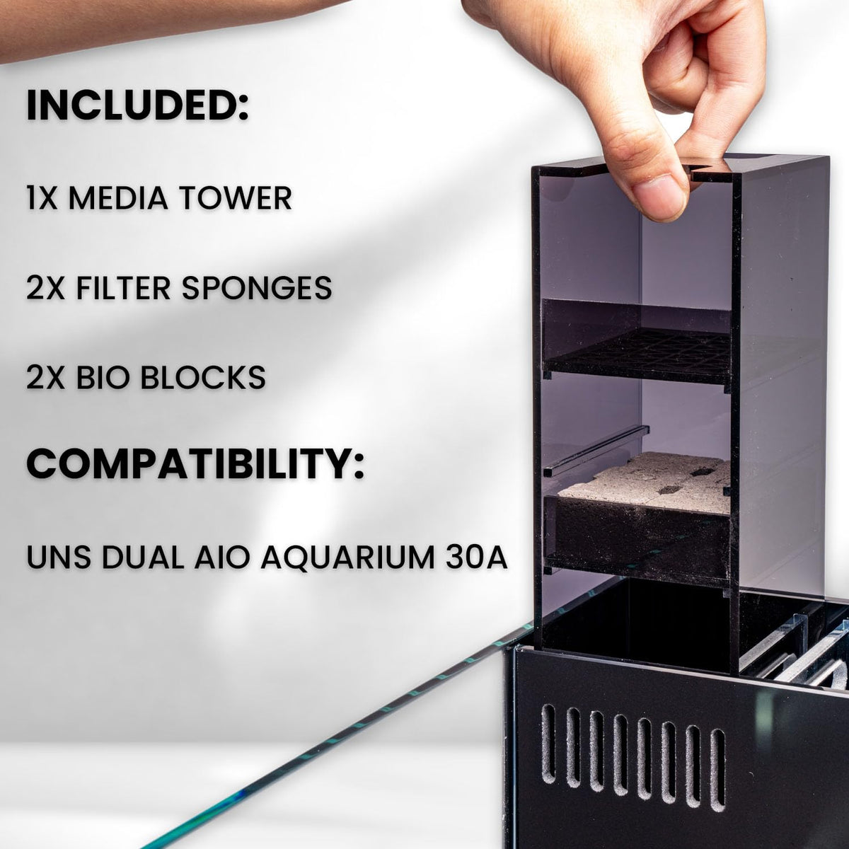 Ultum Nature Systems Dual Rimless Aquarium Media Tower - Freshwater & Saltwater Multi-Chamber AIO, Built-in Filter for N