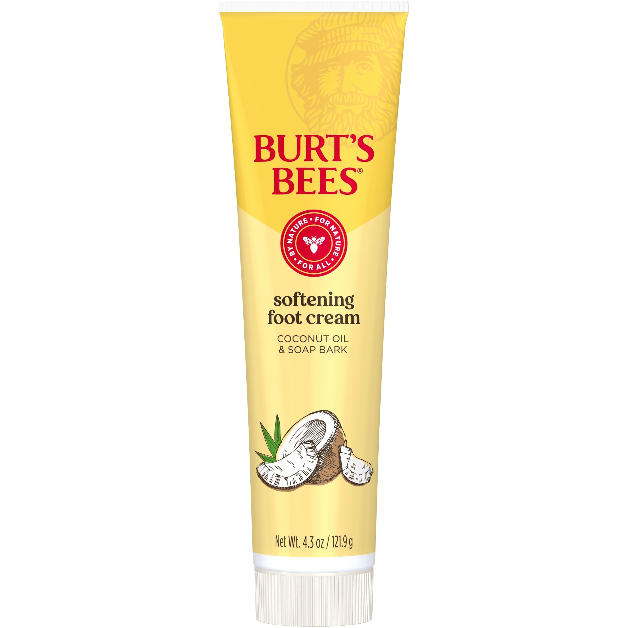 Burt's Bees Softening Foot Cream with coconut oil and soap bark, 4.3 oz, in a pack of three, moisturizing and nourishing skin.