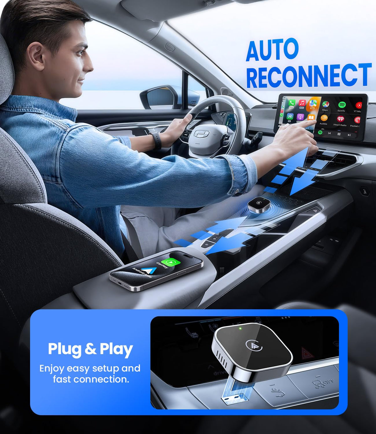 Teeran 2 in 1 Wireless CarPlay and Android Auto Adapter – full view