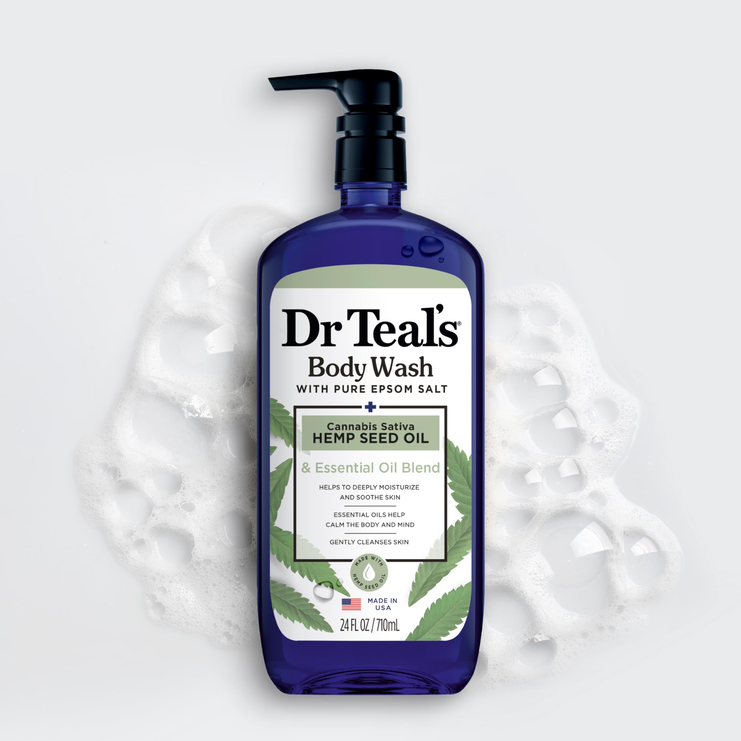 Dr Teal's Body Wash with Pure Epsom Salt, Cannabis Sativa Hemp Seed Oil, 24 fl oz (Pack of 4)