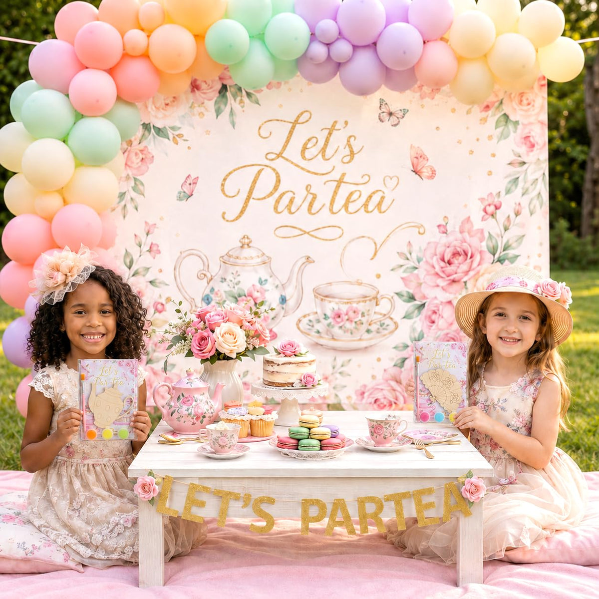 Moltby 12 Pack Tea Party Favors for Girls, Floral Themed DIY Wooden Painting Craft Kits, Individually Wrapped Goodie Bag