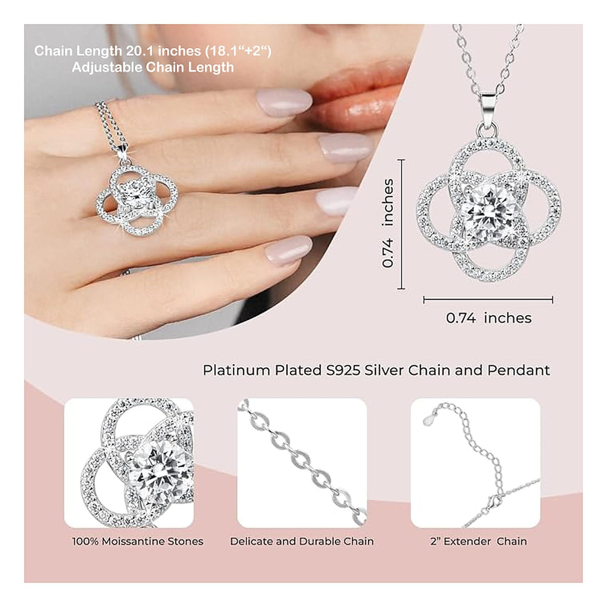 SOULVAYA Moissanite Pendant Necklace for Women – Amulet Symbolizing Safety, Love, Prosperity and Well-Being, Sterling Si
