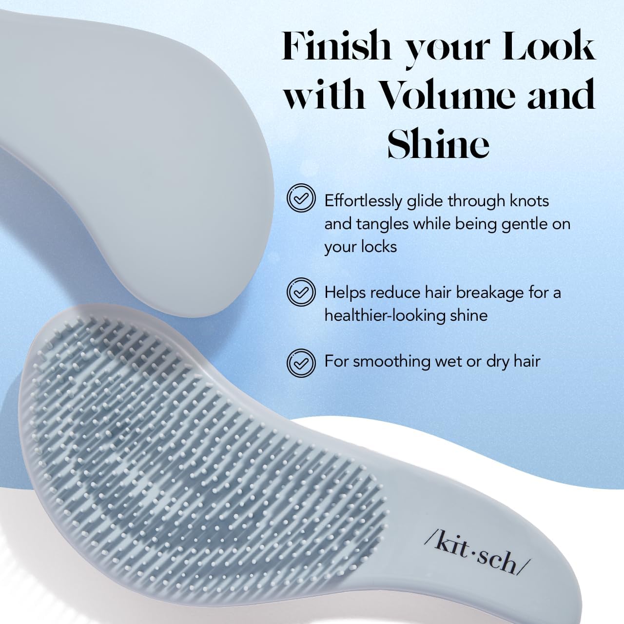 Kitsch Haze Blue detangle hair brush with gentle bristles, designed for smooth, tangle-free hair styling.