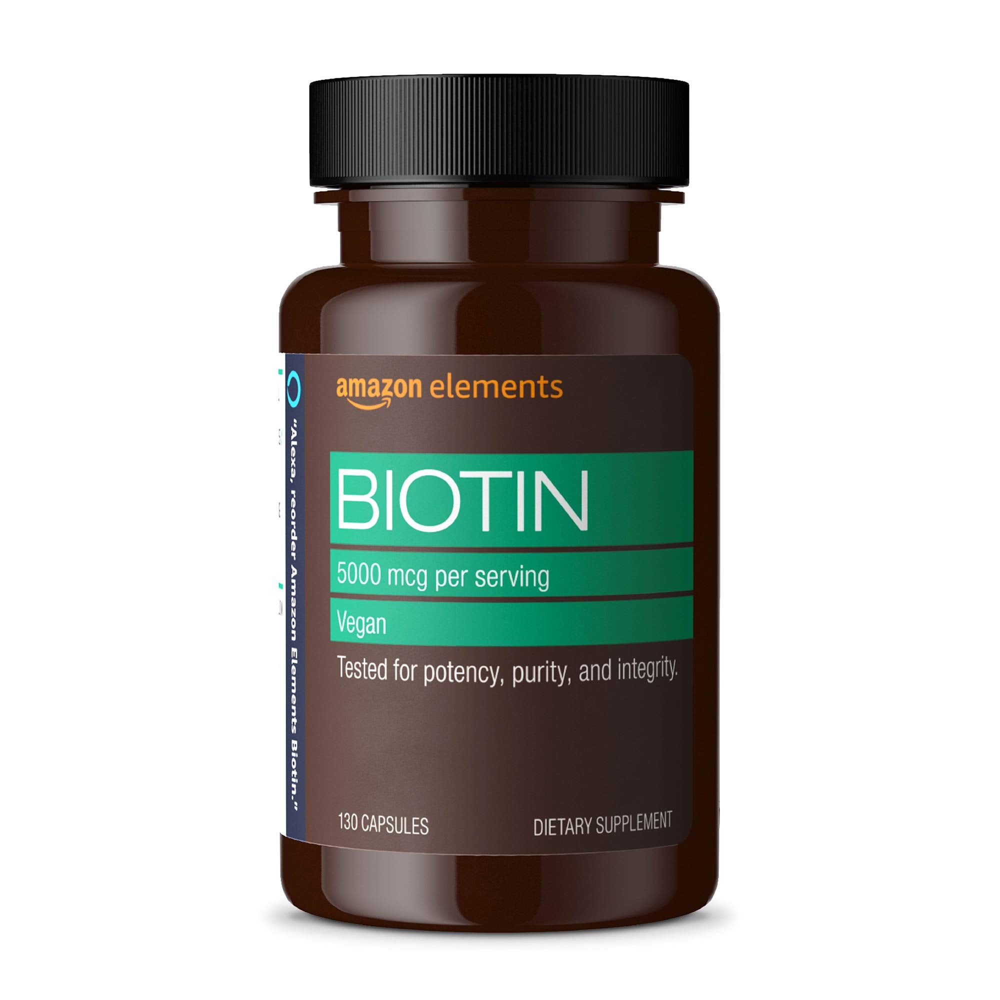 Amazon Elements Vegan Biotin 5000 mcg, Support for Hair, Skin, - Product Imagery